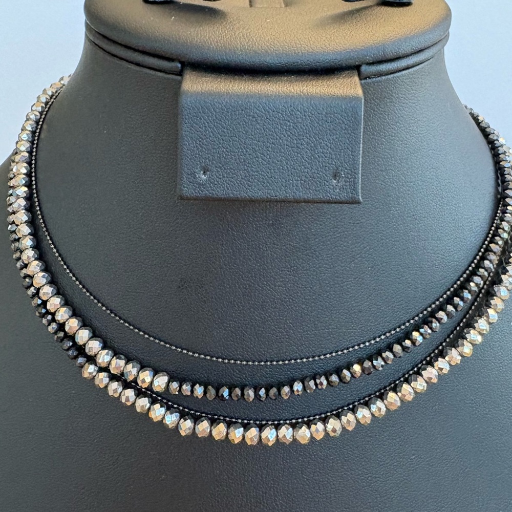 Banana republic double stranded gunmetal crystal necklace 32" long